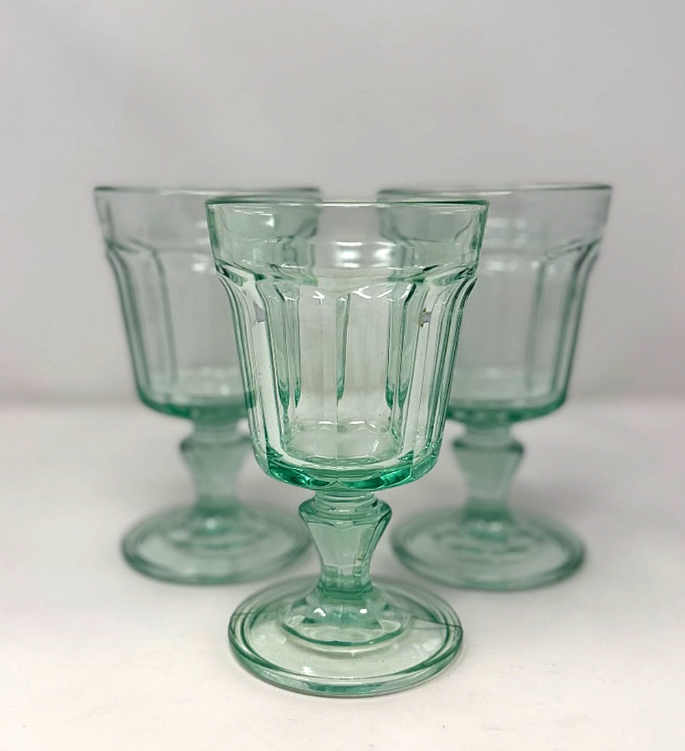 Bormioli Rocco Vintage Light Green Paneled Glass Goblets Lot of 3